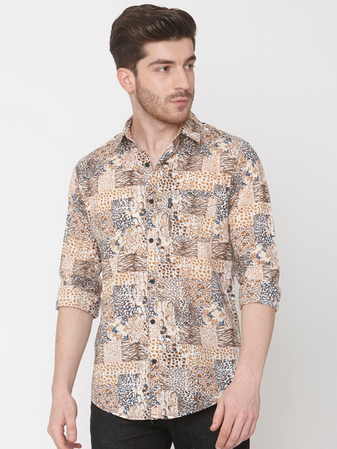 

Mufti Men Khaki Slim Fit Animal Print Casual Shirt