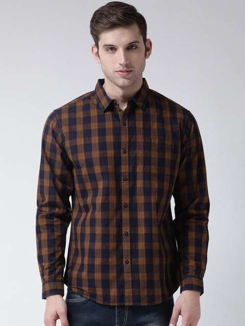 

Club York Men Brown & Navy Blue Slim Fit Checked Casual Shirt