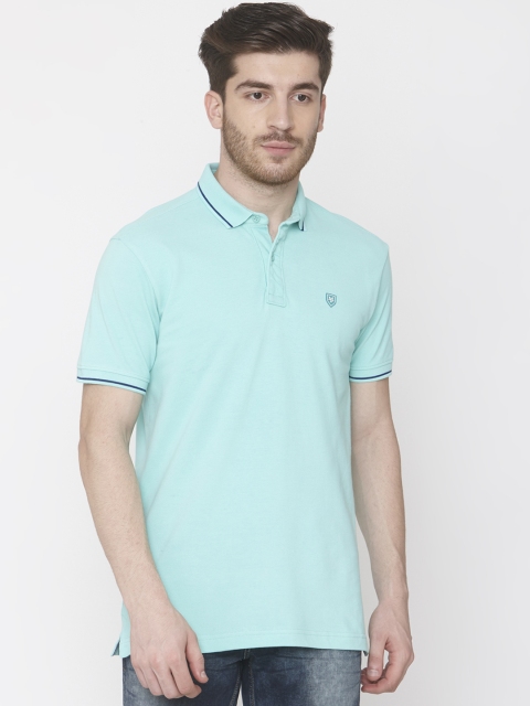 

Mufti Men Turquoise Blue Slim Fit Solid Polo Collar Pure Cotton T-shirt