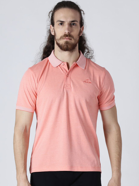 

Alcis Men Coral Pink Solid Polo Collar T-shirt