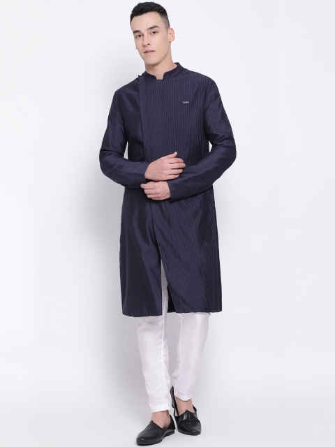 

DEVOILER Men Blue Solid Straight Kurta