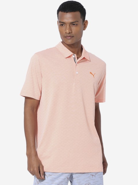 

Puma Men Peach-Coloured Self Design Polo Collar Pure Cotton T-shirt