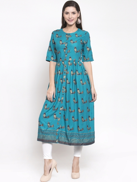 

Kiaasa Women Turquoise Blue Printed A-Line Kurta