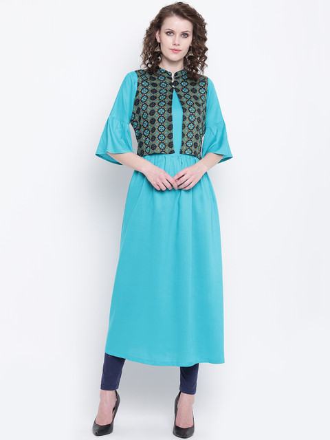 

Napra Women Blue Solid Anarkali Kurta With Jacket