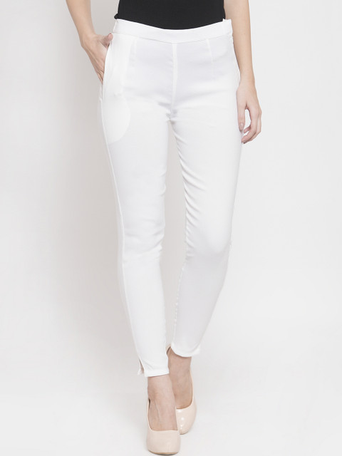 

Kiaasa Women Cream-Coloured Slim Fit Solid Regular Trousers