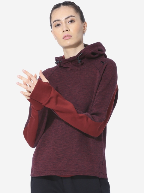 

Puma Women Red Colourblocked EVOSTRIPE Hoody Jacket, Burgundy
