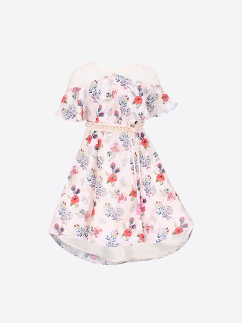

CUTECUMBER Girls Printed Cream-Coloured Fit and Flare Dress