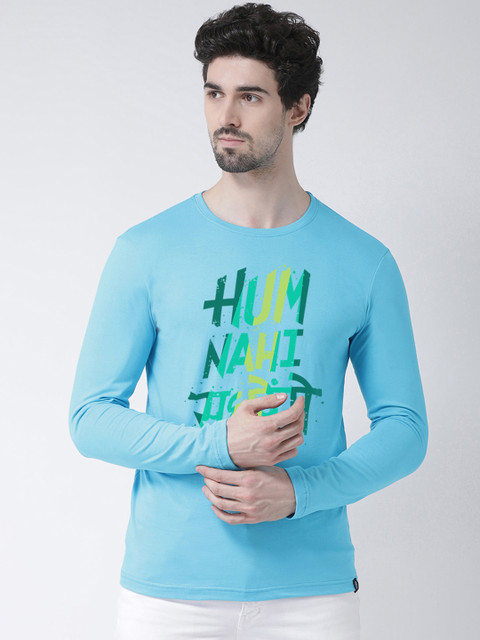 

Friskers Men Blue Printed Round Neck T-shirt