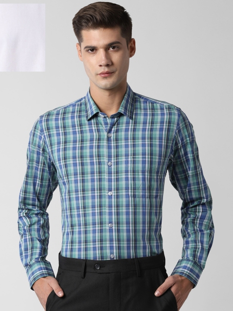 

Peter England Men Green & White Pack Of 2 Slim Fit Checked Formal Shirt