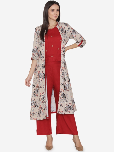

Laabha Women Red Printed Kurta with Palazzos