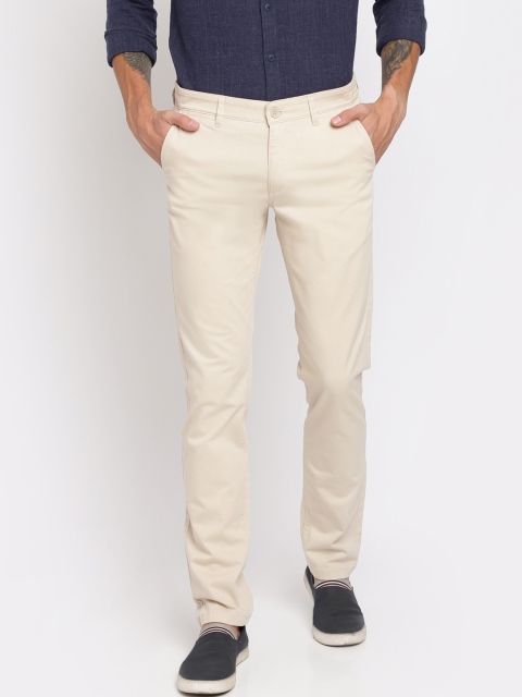 

Crocodile Men Cream-Coloured Slim Fit Solid Regular Trousers