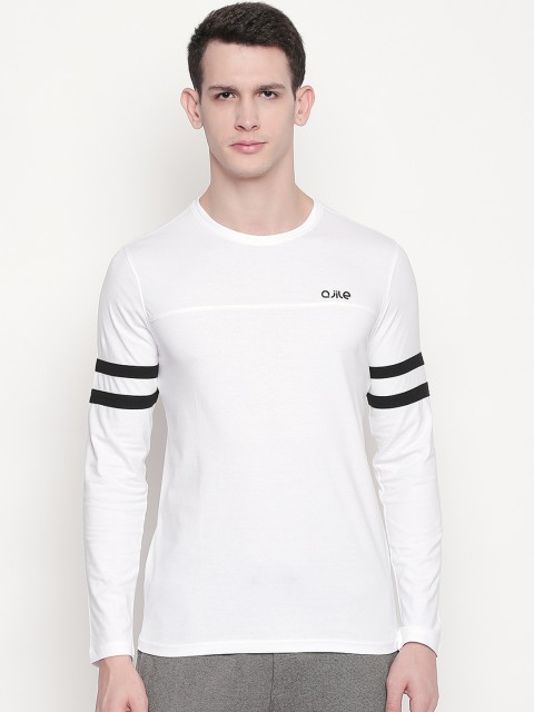 

Ajile by Pantaloons Men White Striped Round Neck T-shirt