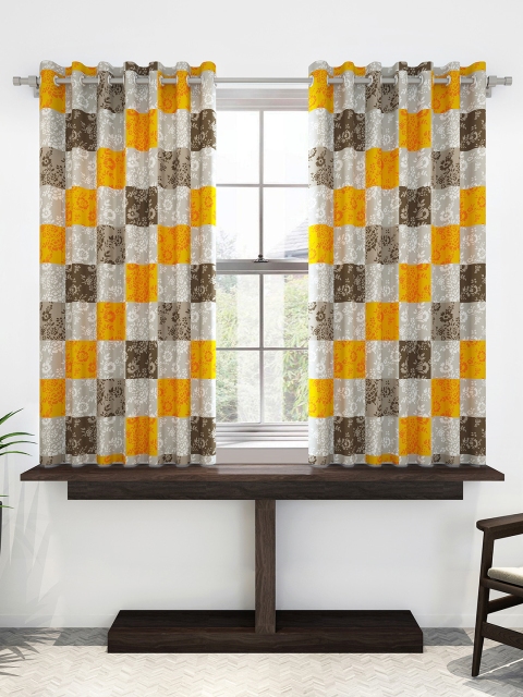 

Divine Casa Orange & Grey Set of 2 Sheer Window Curtains