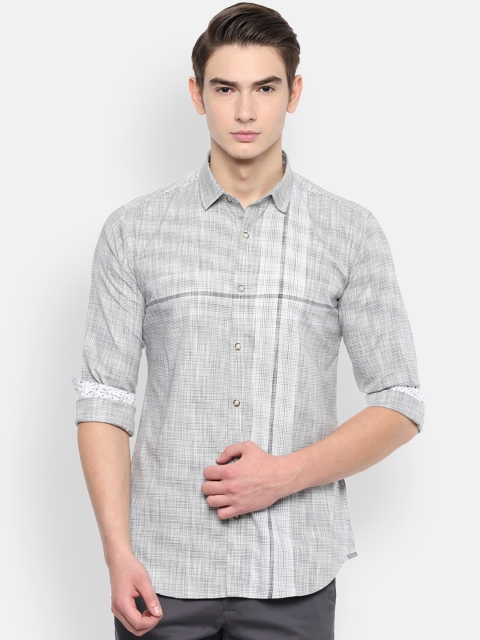

V Dot Men Grey & White Skinny Fit Printed Casual Shirt