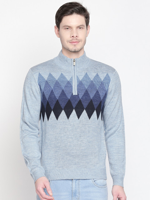 

BYFORD by Pantaloons Men Grey & Blue Printed Sweater
