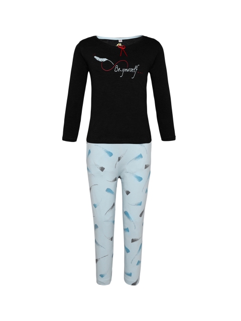 

Punkster Girls Black & Blue Solid Night suit