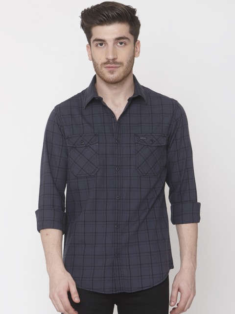 

Mufti Men Grey Slim Fit Checked Casual Shirt