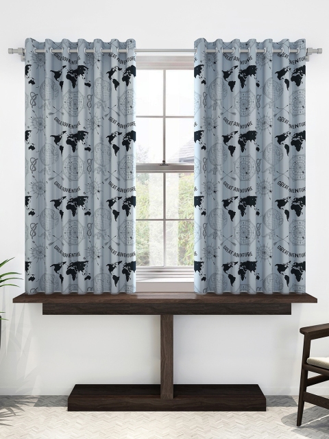 

Divine Casa Grey & Black Set of 2 Sheer Window Curtains