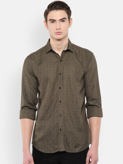 

V Dot Men Olive Green Slim Fit Checked Casual Shirt