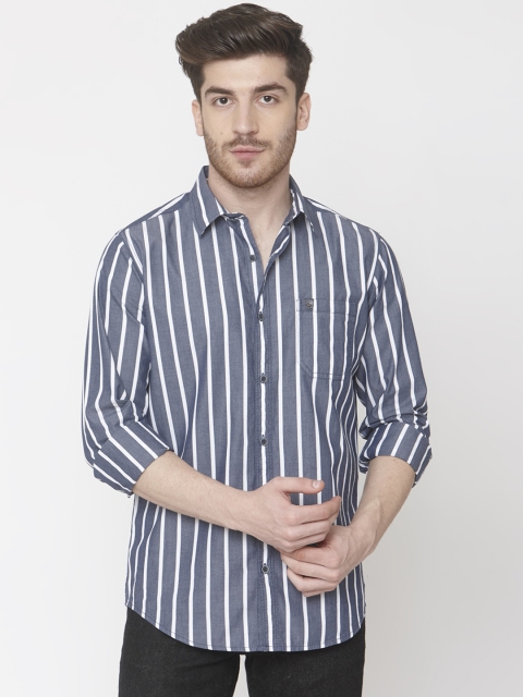 

Mufti Men Blue & White Striped Slim Fit Casual Shirt