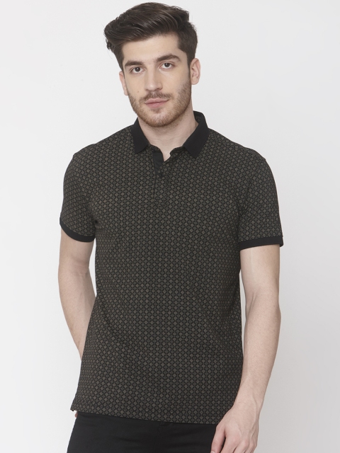 

Mufti Men Beige Black Slim Fit Printed Polo Collar Pure Cotton T-shirt