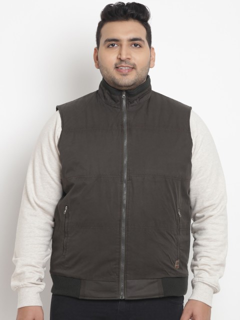 

John Pride Plus Size Men Olive Green Solid Puffer Jacket