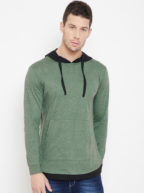 

GRITSTONES Men Green Colourblocked Hooded T-shirt