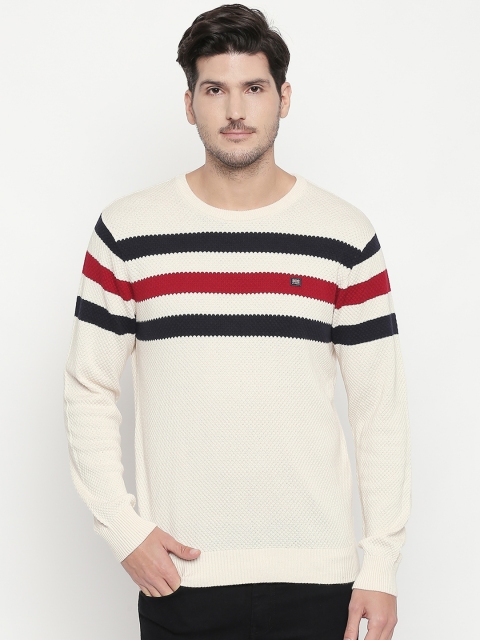 

BYFORD by Pantaloons Men Cream-Coloured & Black Striped Sweater