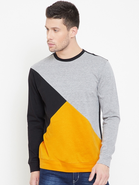 

GRITSTONES Men Black & Grey Colourblocked Round Neck T-shirt