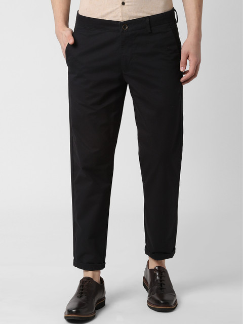 

Peter England Casuals Men Black Tapered Fit Solid Regular Trousers