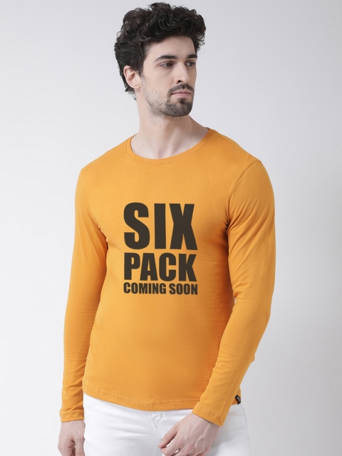 

Friskers Men Mustard Yellow Printed Round Neck T-shirt