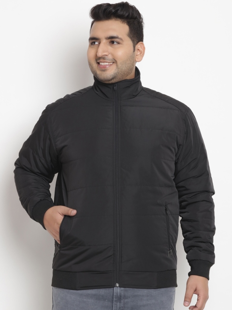 

John Pride Plus Size Men Black Solid Padded Jacket