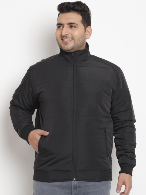 

John Pride Plus Size Men Black Solid Padded Jacket