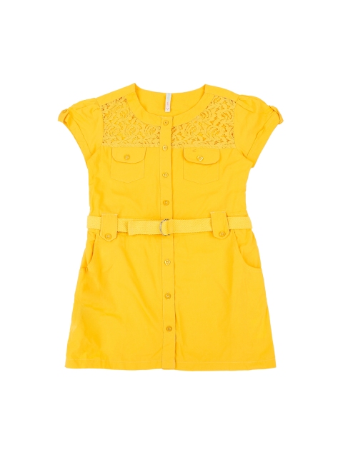 

Pantaloons Junior Girls Mustard Yellow Self Design Shirt Style Top