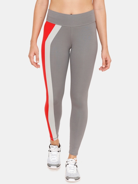 

Zelocity by Zivame Women Grey & Red Colourblocked Skinny-Fit Tights