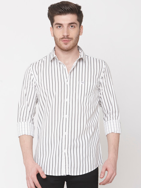 

Mufti Men White & Black Slim Fit Striped Casual Shirt