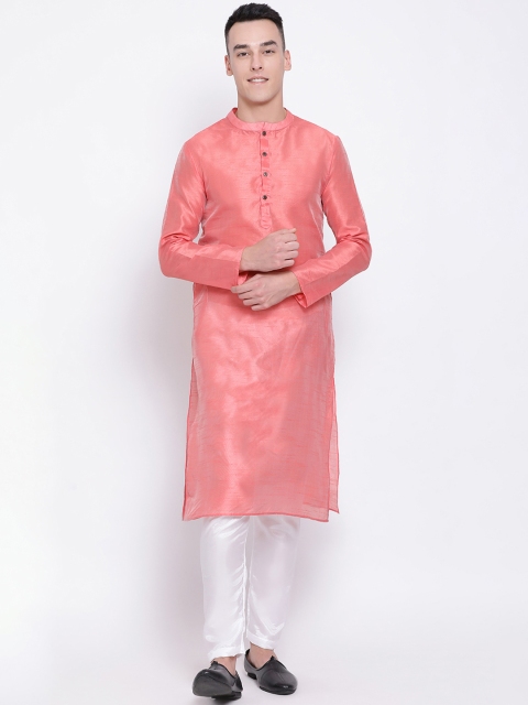 

DEVOILER Men Peach-Coloured Solid Straight Kurta