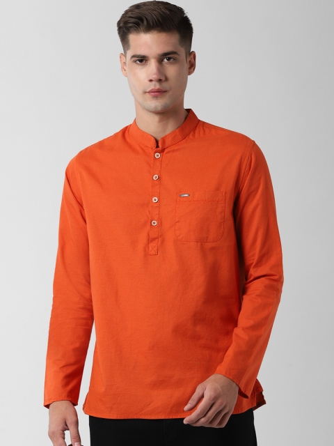 

Peter England Men Orange Solid Straight Kurta