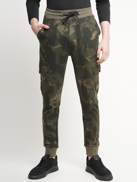

4F Men Green & Grey Printed Slim-Fit Cargo Joggers