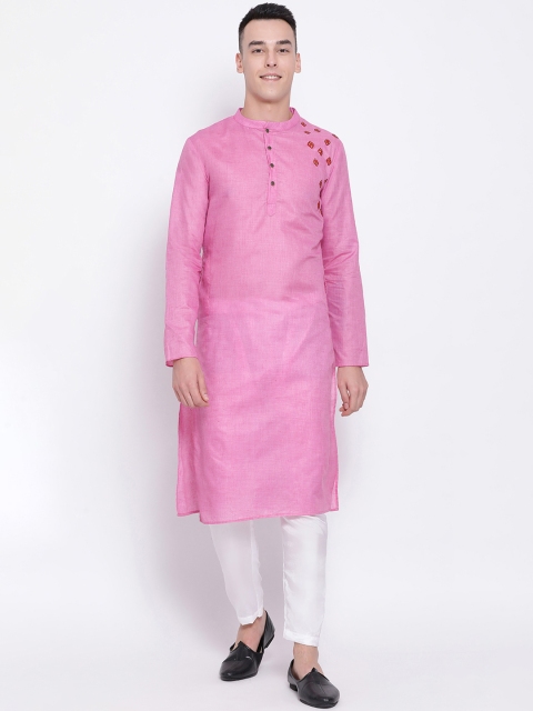 

DEVOILER Men Pink Solid Straight Kurta