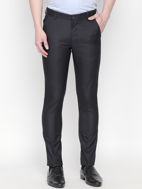 

Solemio Men Navy Blue & Grey Slim Fit Solid Formal Trousers