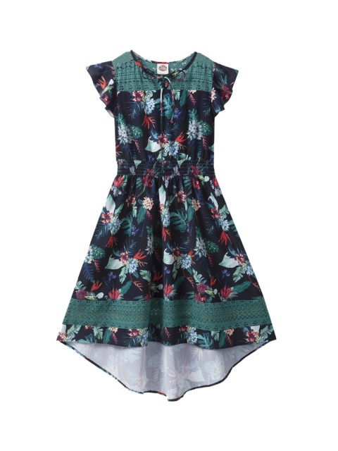 

Cub McPaws Girls Navy Blue Tropical Printed Fit and Flare Dress