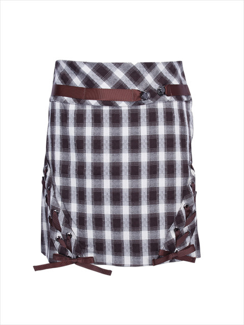 

CUTECUMBER Girls Brown & White Checked Straight Skirt