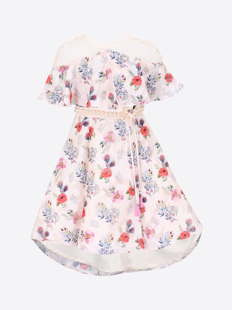 

CUTECUMBER Girls Cream-Coloured Floral Printed Fit and Flare Dress