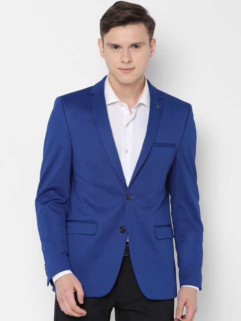 

Allen Solly Men Blue Solid Slim-Fit Single-Breasted Blazer, Navy blue