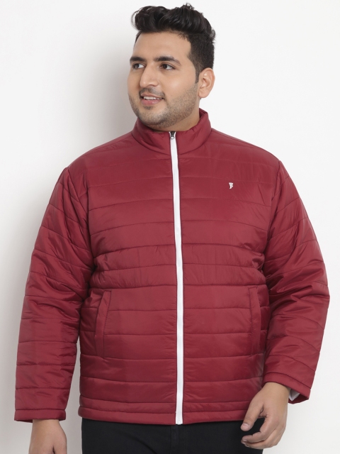 

John Pride Plus Size Men Maroon Solid Puffer Jacket