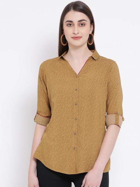 

Crimsoune Club Women Mustard Yellow Slim Fit Printed Casual Shirt