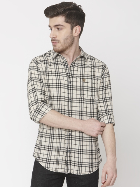 

Mufti Men Beige & Black Checked Slim Fit Casual Shirt