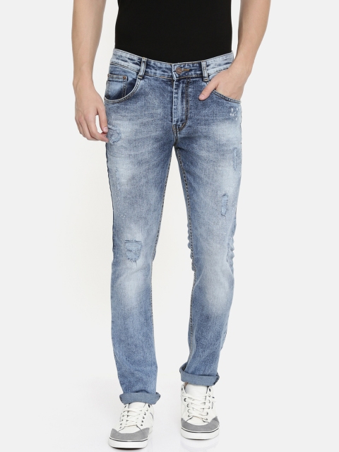 

CINOCCI Men Blue Slim Fit Mid-Rise Low Distress Jeans