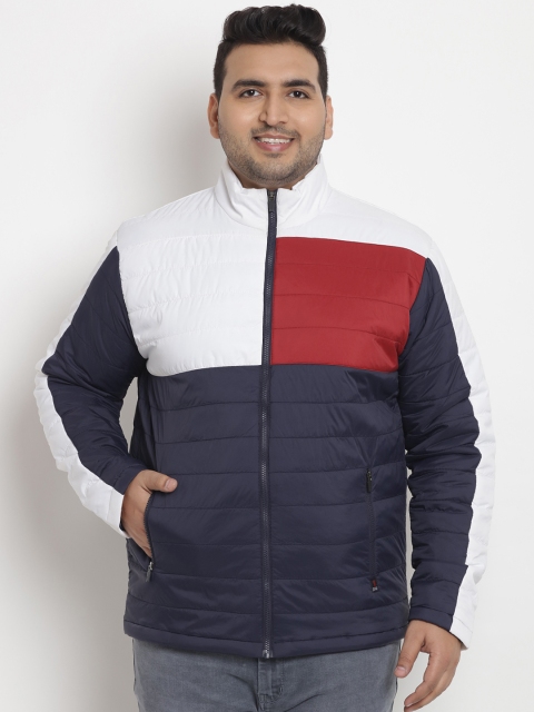 

John Pride Plus Size Men Blue Red Colourblocked Padded Jacket